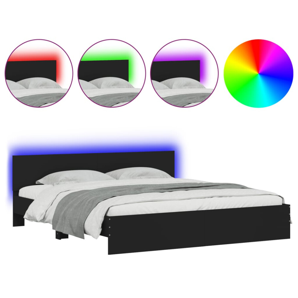 New Vidaxl (, 200 X 200 Cm) Bed Frame With Headboard And Led Bed Base Mattress Foundation Bedstead Black