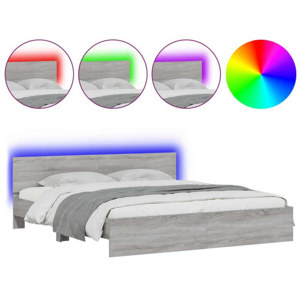Vidaxl (Grey Sonoma, 200 X 200 Cm) Bed Frame With Headboard And Led Bed Base Mattress Foundation Bedstead