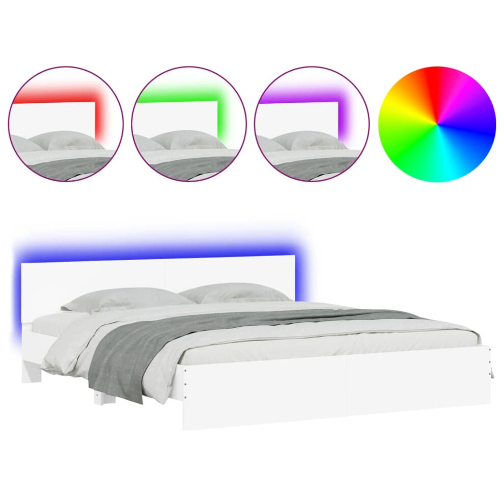 Vidaxl (White, 180 X 200 Cm) Bed Frame With Headboard And Led Bed Base Mattress Foundation Bedstead