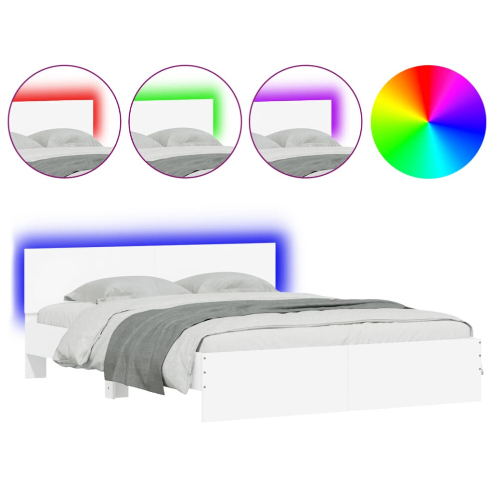 Vidaxl (White, 160 X 200 Cm) Bed Frame With Headboard And Led Bed Base Mattress Foundation Bedstead
