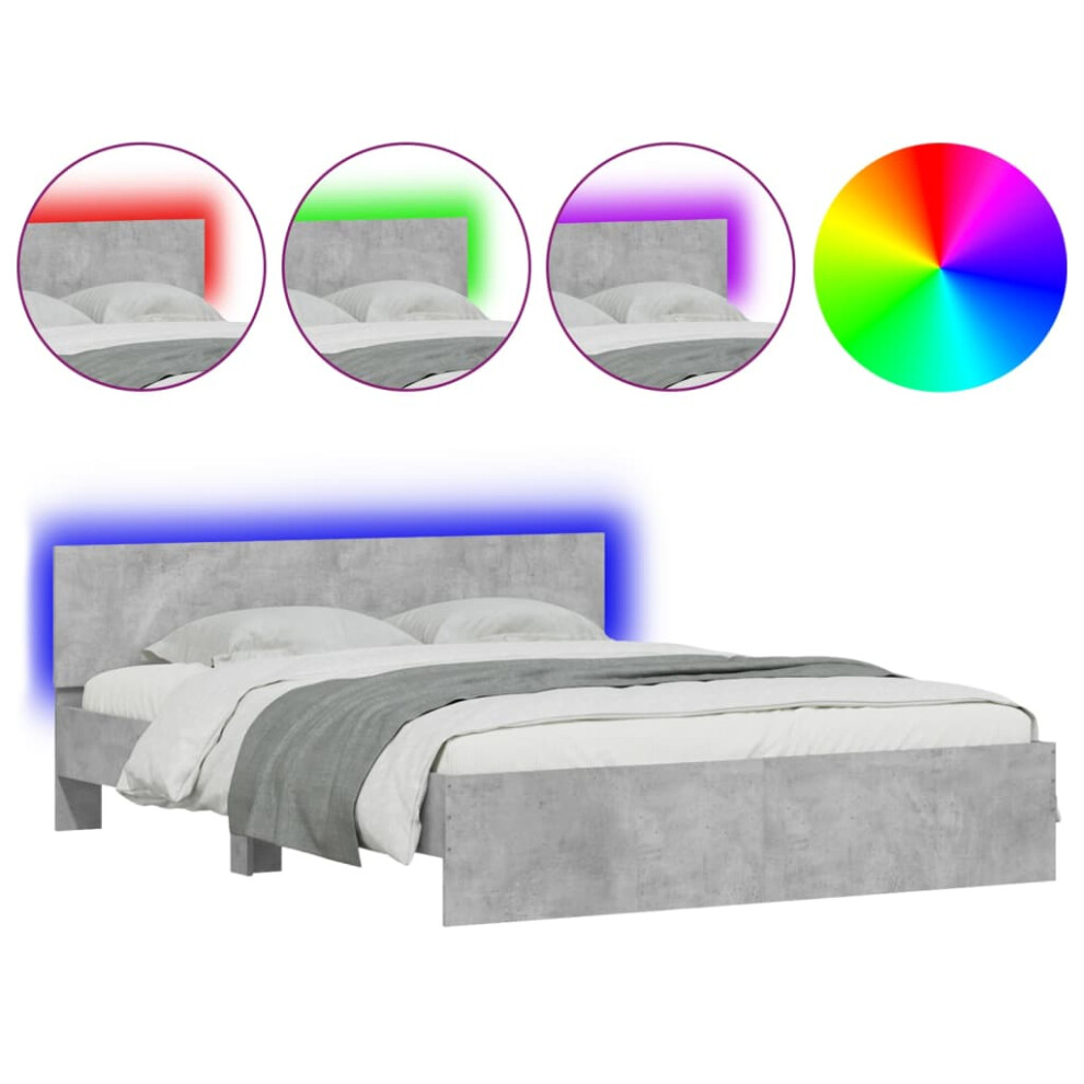 New Vidaxl (Concrete 160 X 200 Cm) Bed Frame With Headboard And Led Bed Base Mattress Foundation Bedstead Grey