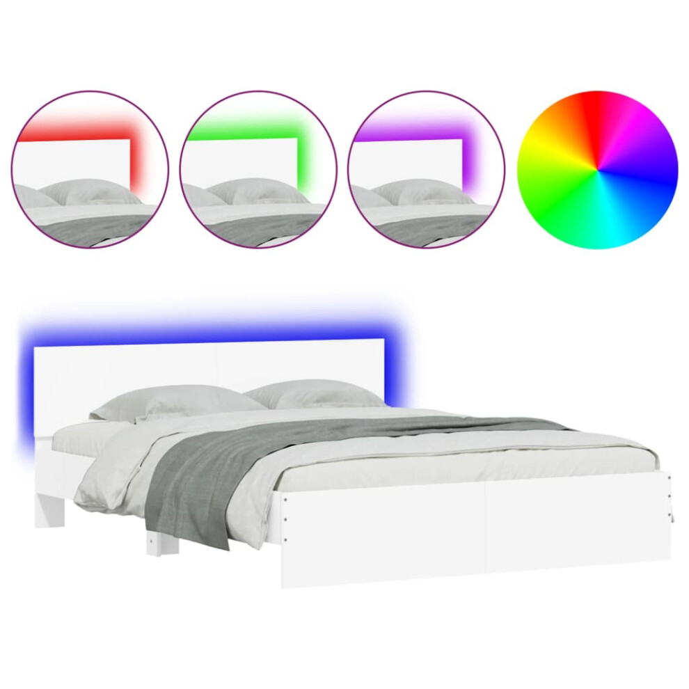 New Vidaxl (, 150 X 200 Cm) Bed Frame With Headboard And Led Bed Base Mattress Foundation Bedstead White