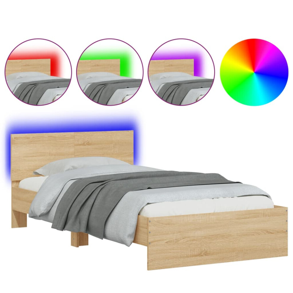 Vidaxl (Sonoma Oak, 100 X 200 Cm) Bed Frame With Headboard And Led Bed Base Mattress Foundation Bedstead