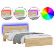 Rama łóżka z wezgłowiem i LED, dąb sonoma, 135x190 cm