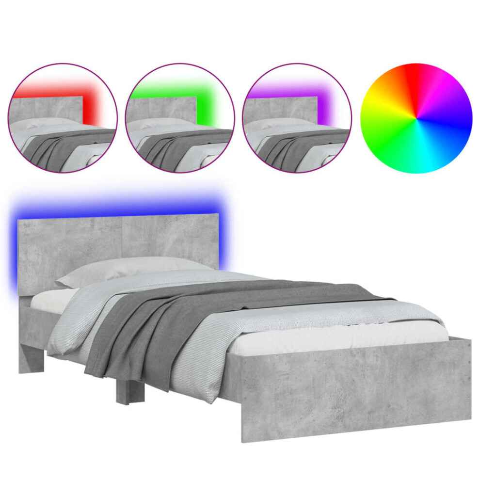 Vidaxl (Concrete Grey, 100 X 200 Cm) Bed Frame With Headboard And Led Bed Base Mattress Foundation Bedstead