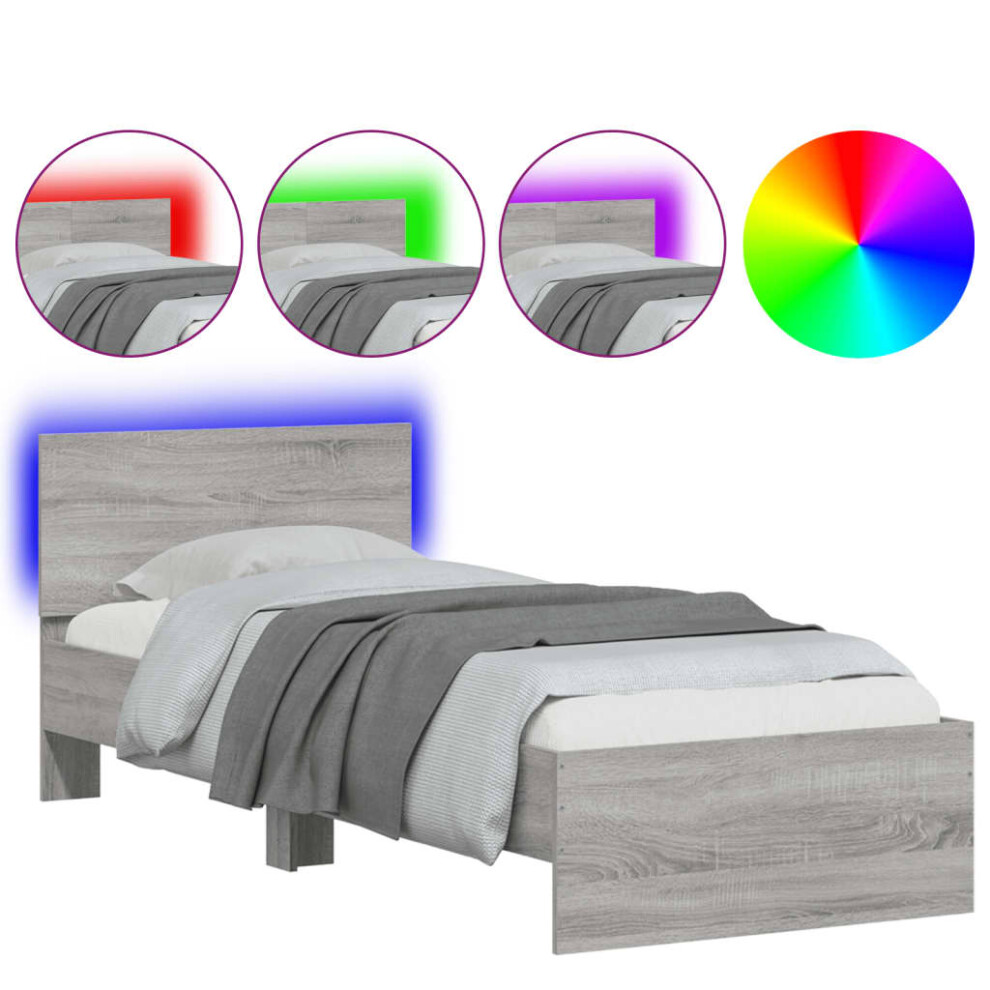 Vidaxl (Grey Sonoma, 75 X 190 Cm) Bed Frame With Headboard And Led Bed Base Mattress Foundation Bedstead