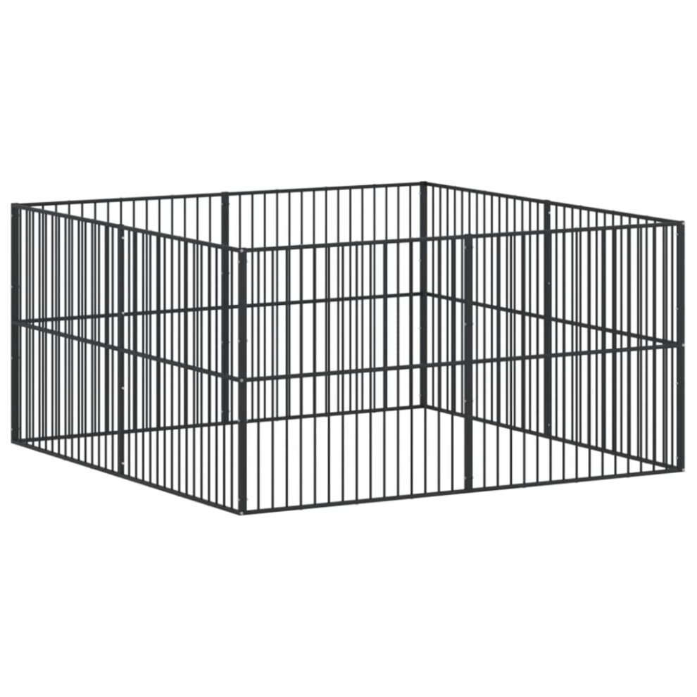 vidaXL Dog Playpen 8 Panels Dog Kennel Pet Dog Crate Black Galvanised Steel