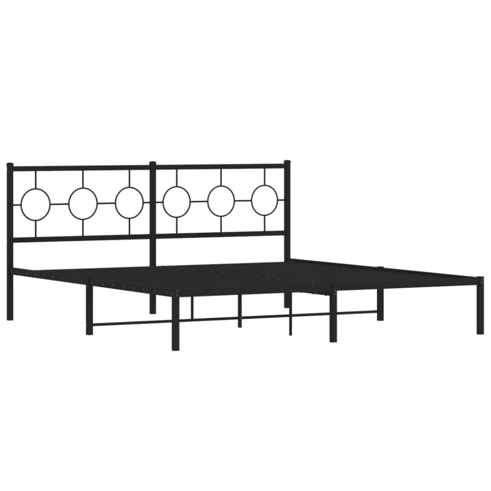 Vidaxl Metal Bed Frame With Headboard Bed Base Black 180X200 Cm Super King