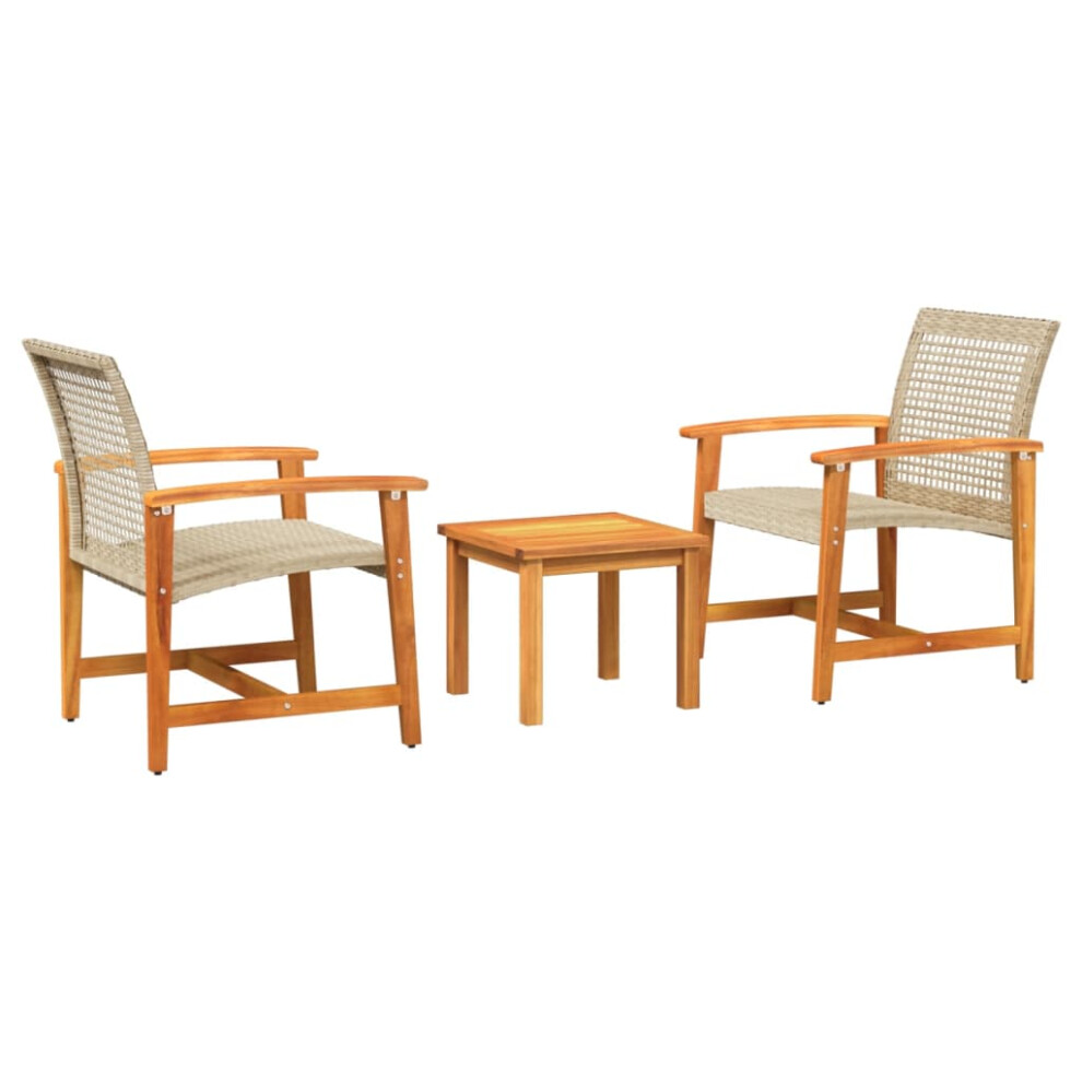 vidaXL Bistro Set 3 Piece Table and Chair Beige Poly Rattan and Acacia Wood