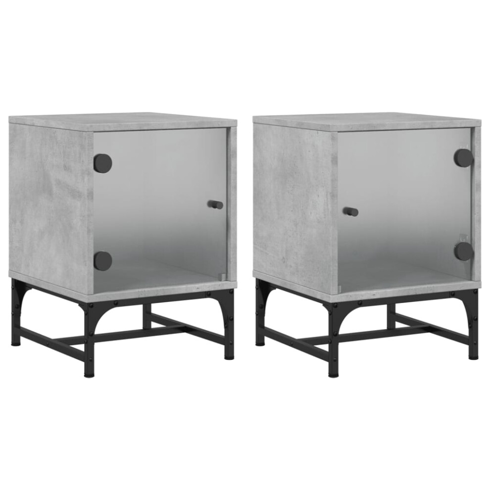 vidaXL Bedside Cabinets with Glass Doors Bed Side Table 2 pcs Concrete Grey