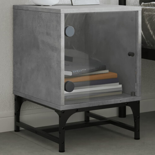 VidaXL vidaXL Bedside Cabinets with Glass Doors Bed Side Table 2 pcs Concrete Grey 2