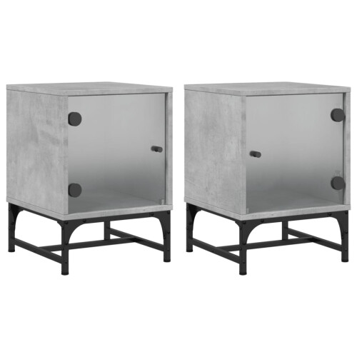 VidaXL vidaXL Bedside Cabinets with Glass Doors Bed Side Table 2 pcs Concrete Grey 1
