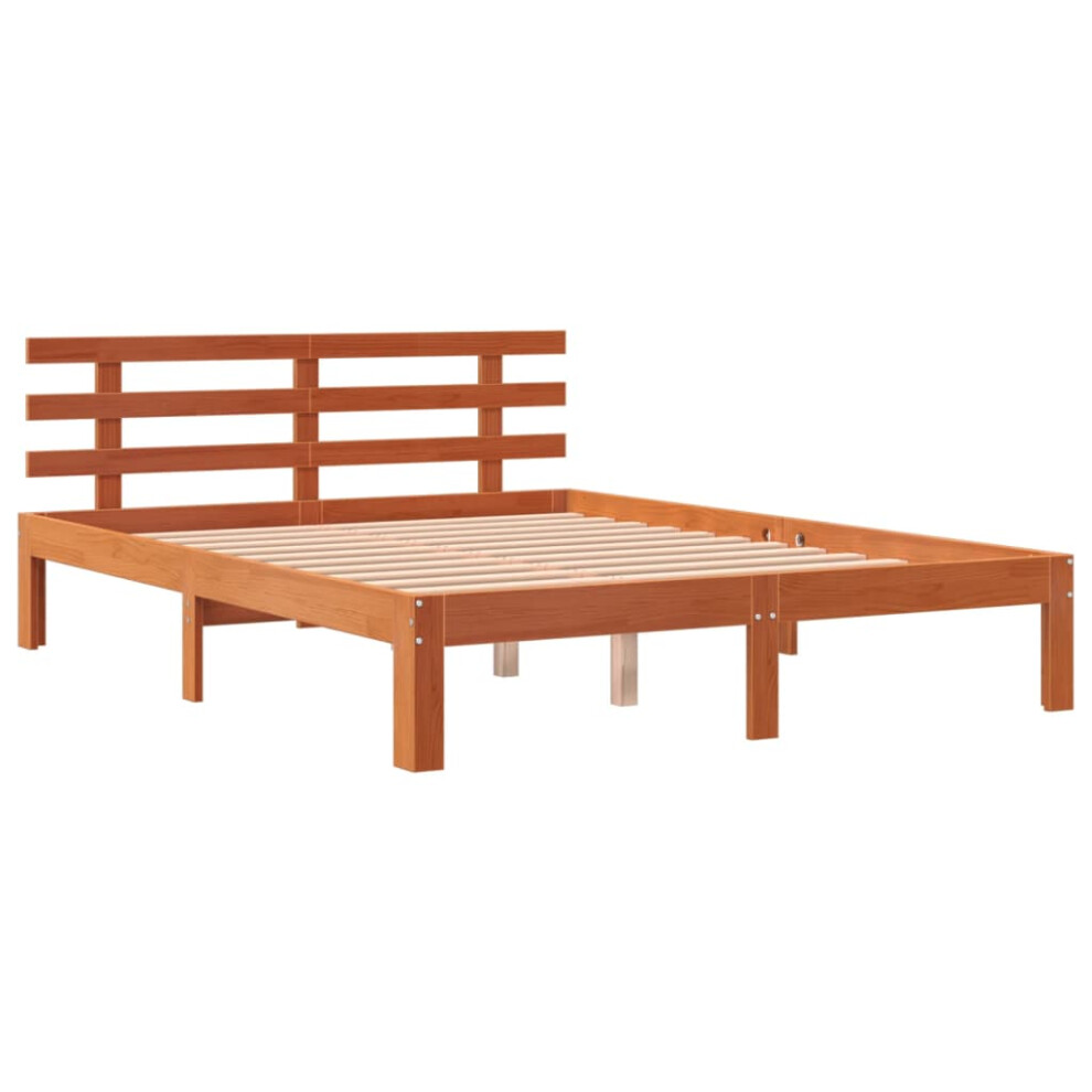 vidaXL Bed Frame with Headboard Bad Base Wax Brown 140x190 cm Solid Wood Pine