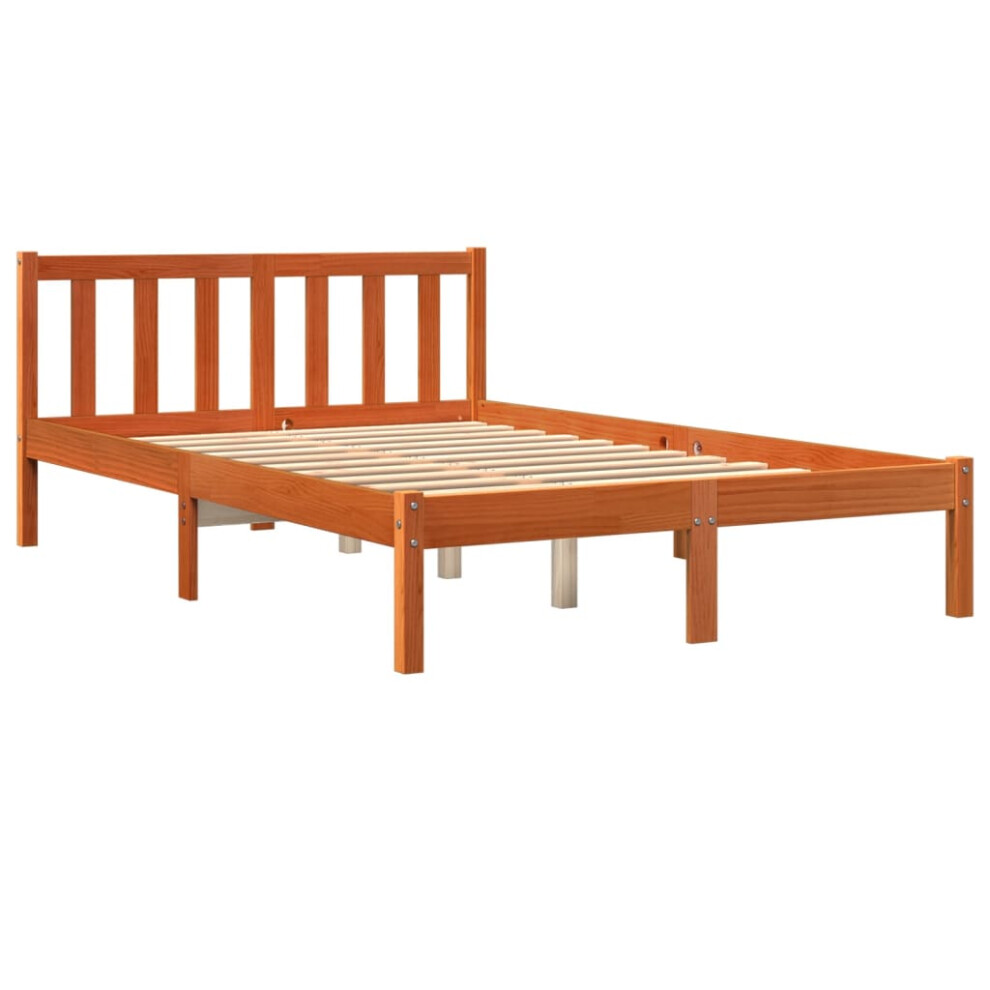 vidaXL Bed Frame Bedstead Bed Base Wax Brown 135x190 cm Double Solid Wood Pine