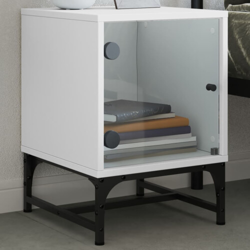 VidaXL vidaXL Bedside Cabinets with Glass Doors Nightstand Side End Table 2 pcs White 2
