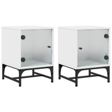 vidaXL Bedside Cabinets with Glass Doors Nightstand Side End Table 2 pcs White