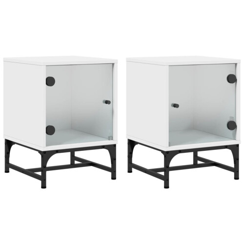 VidaXL vidaXL Bedside Cabinets with Glass Doors Nightstand Side End Table 2 pcs White