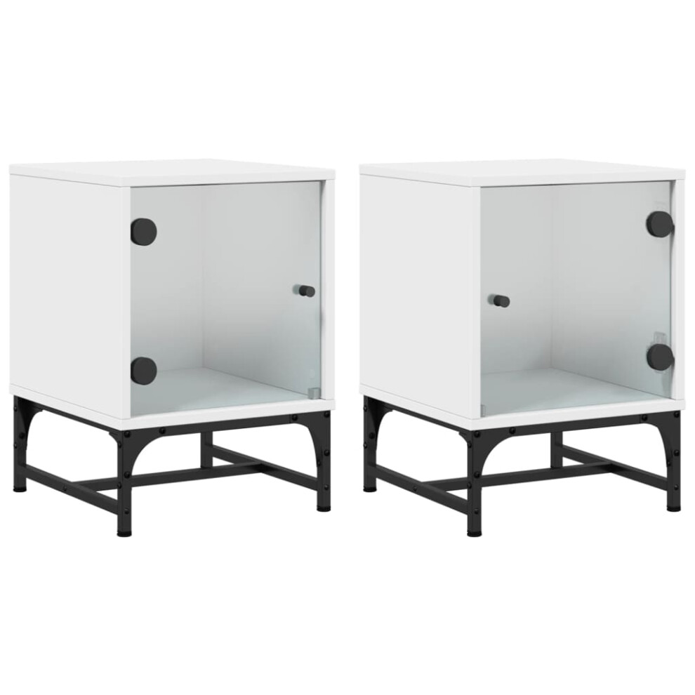 vidaXL Bedside Cabinets with Glass Doors Nightstand Side End Table 2 pcs White