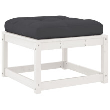 vidaXL Garden Footstool with Cushions Ottoman Footrest White Solid Wood Pine