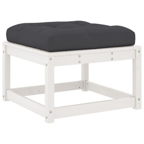 VidaXL vidaXL Garden Footstool with Cushions Ottoman Footrest White Solid Wood Pine