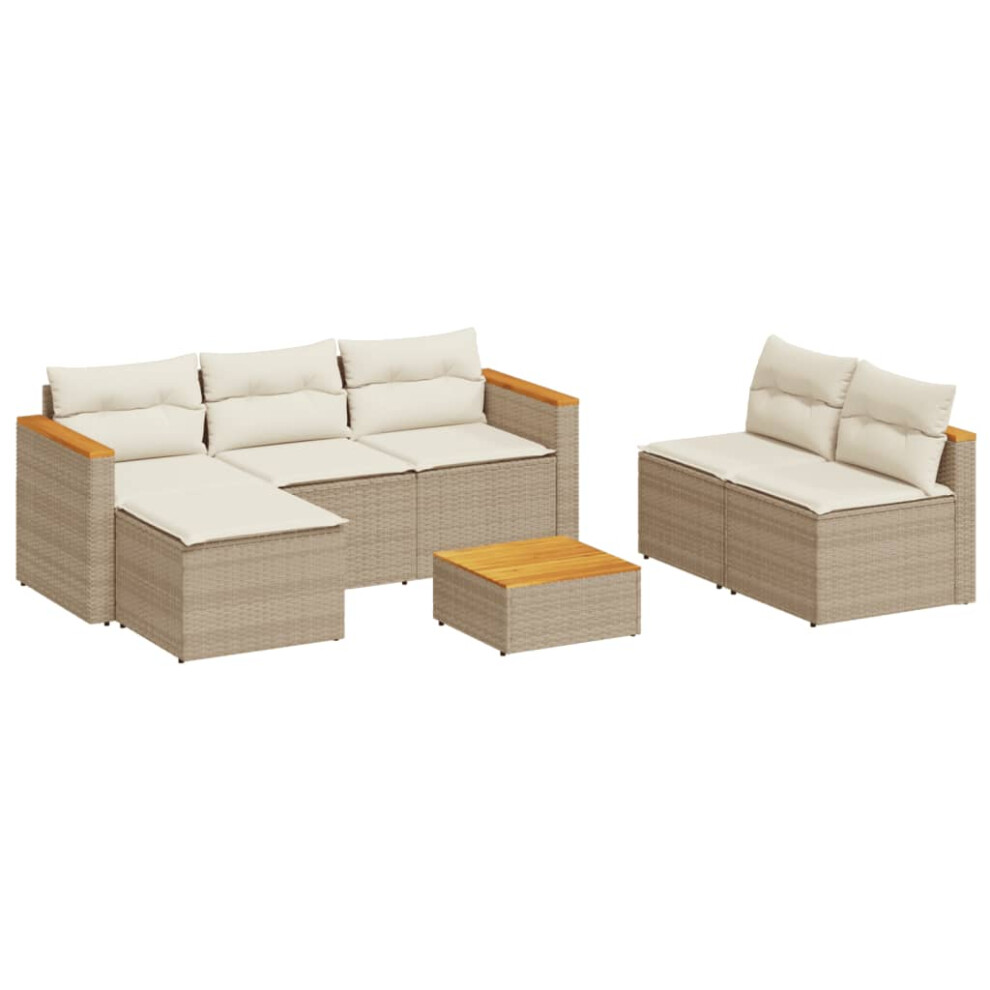 vidaXL Garden Sofa Set 5 Piece With Cushions Couch Beige Poly Rattan Acacia