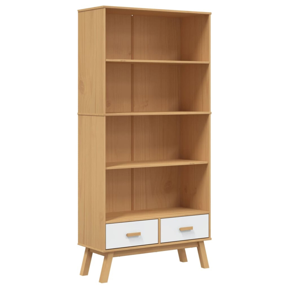 vidaXL Bookcase 4-Tier Bookshelf Side Cabinet White and Brown Solid Wood Pine