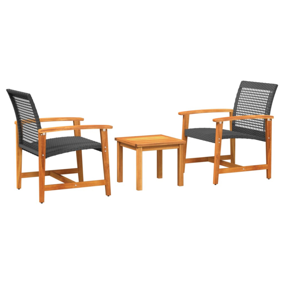 vidaXL Bistro Set 3 Piece Table and Chair Black Poly Rattan and Acacia Wood