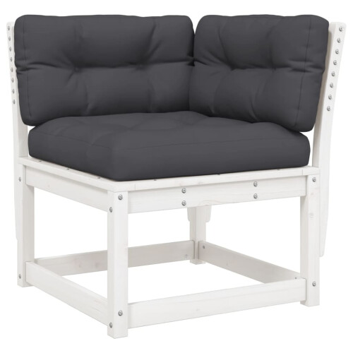VidaXL vidaXL Garden Sofa Corner with Cushions Outdoor Sofa White Solid Wood Pine 1