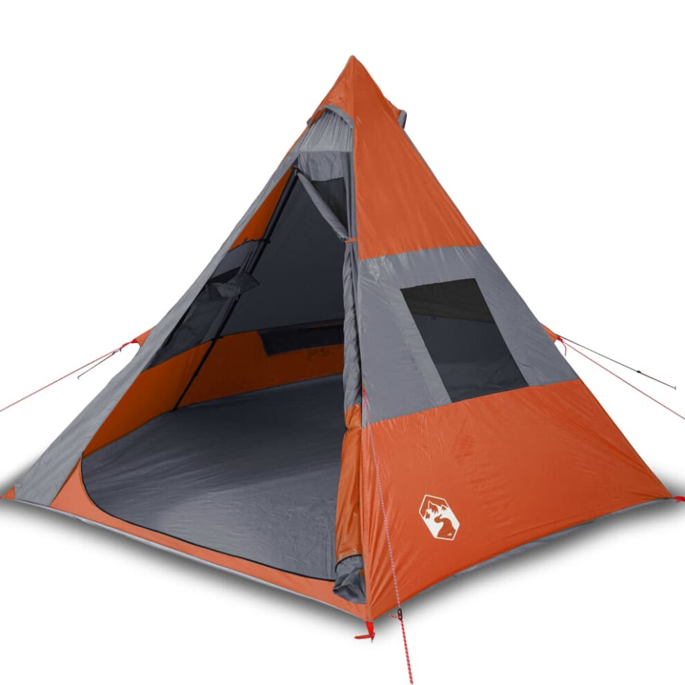 vidaXL Camping Tent 7 Persons Portable Dome Tent Grey and Orange 185T Taffeta