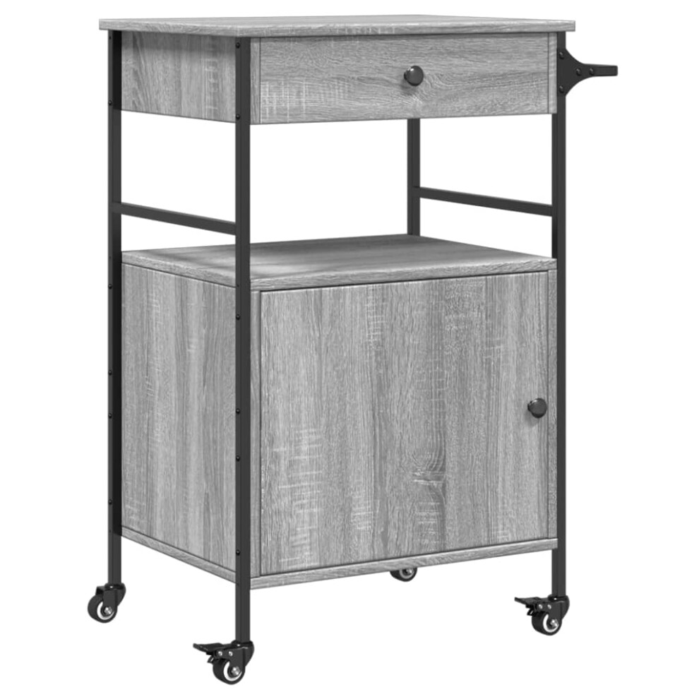 Vidaxl Kitchen Trolley Rolling Cart Storage Cart Grey Sonoma Engineered Wood