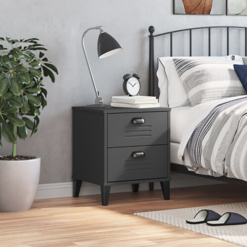 VidaXL vidaXL Bedside Cabinet Side Table Nightstand Anthracite Grey Engineered Wood 2