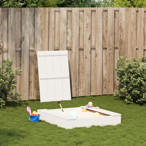 VidaXL vidaXL Sandpit with Cover Children's Sandbox Sand Pit White Solid Wood Pine 2