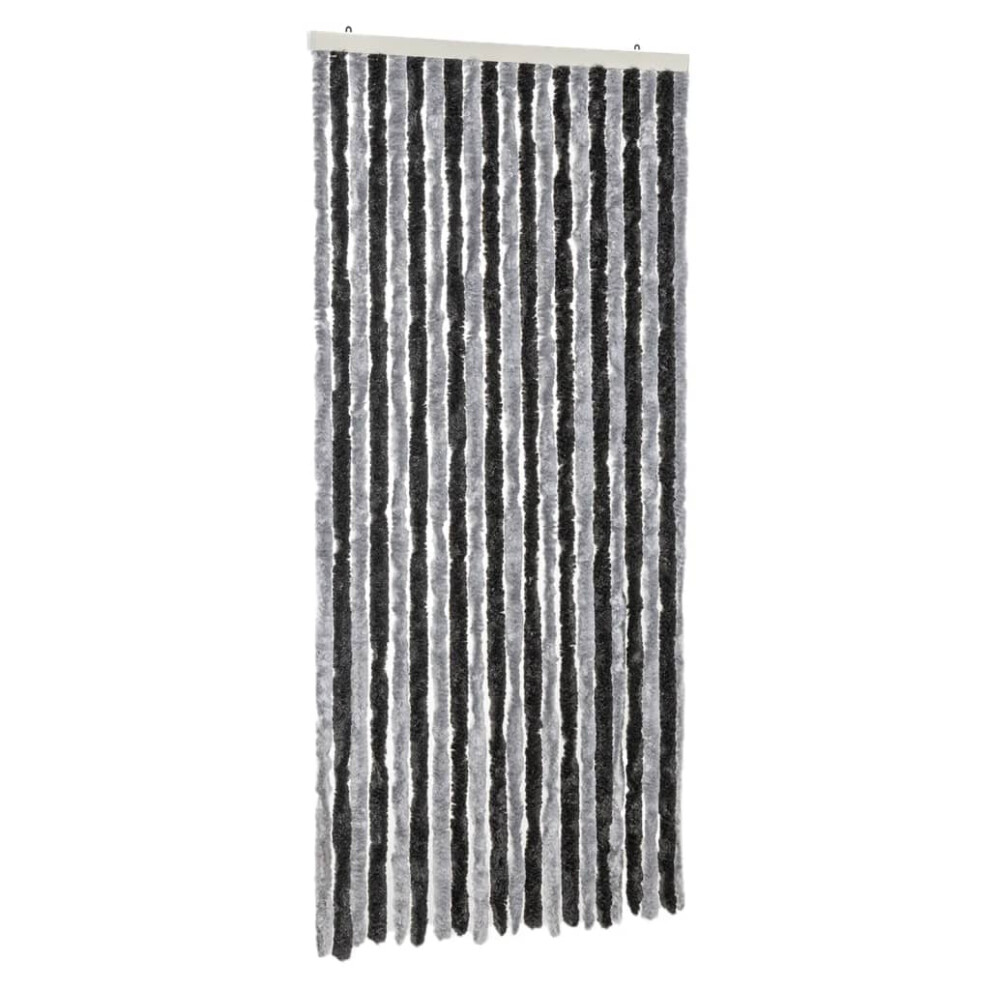 vidaXL Fly Curtain Door Curtain Fly Screen Grey and Black 90x200 cm Chenille