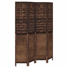 vidaXL Room Divider 4 Panels Privacy Screen Dark Brown Solid Wood Paulownia