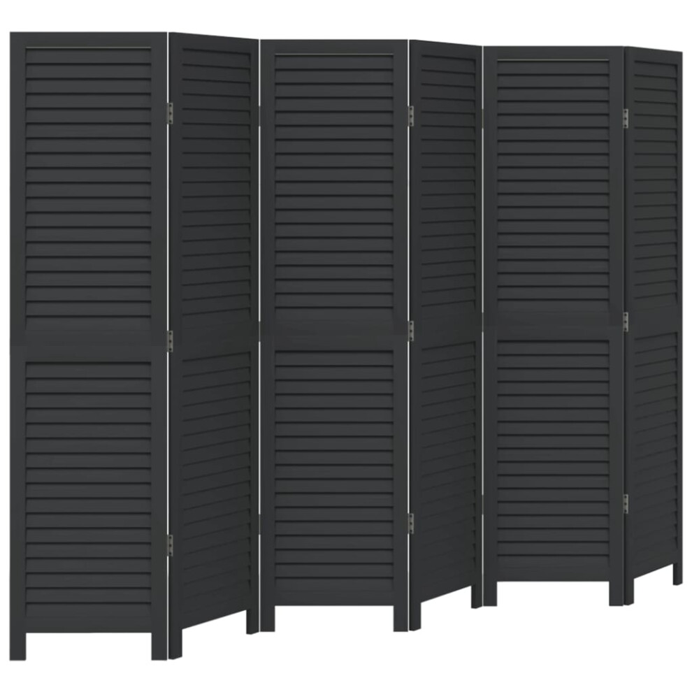 Vidaxl Room Divider 6 Panels Room Privacy Screen Black Solid Wood Paulownia