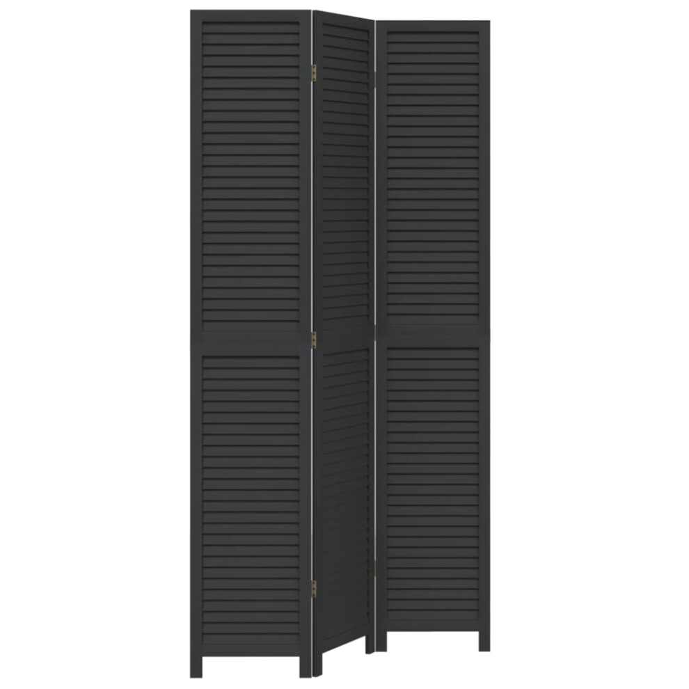 Vidaxl Room Divider 3 Panels Room Privacy Screen Black Solid Wood Paulownia