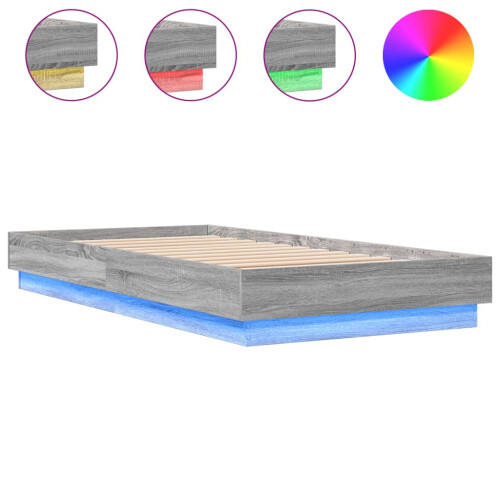 VidaXL vidaXL Bed Frame with LED Lights Bed Base Grey Sonoma 75x190 cm Small Single 1