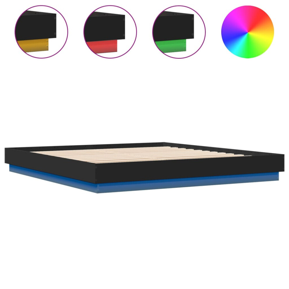 vidaXL Bed Frame with LED Lights Home Bed Base Black 180x200 cm Super King