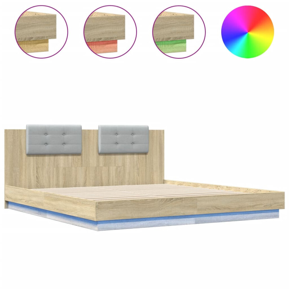 vidaXL Bed Frame with Headboard & LED Lights Sonoma Oak 180x200 cm Super King