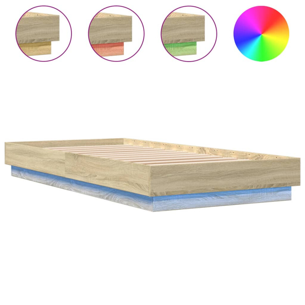Vidaxl Bed Frame Home Bed Base Bedstead With Led Lights Sonoma Oak 90X200 Cm