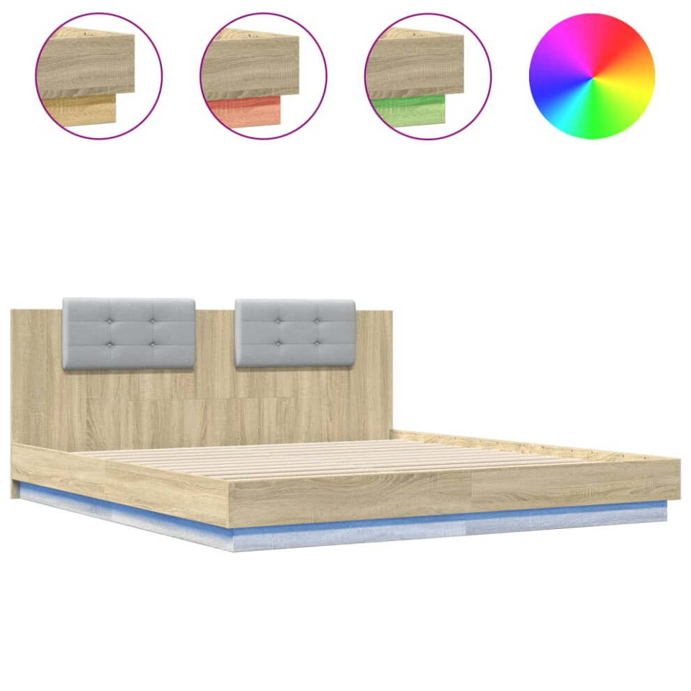 Vidaxl Bed Frame With Headboard And Led Lights Bed Base Sonoma Oak 160X200 Cm