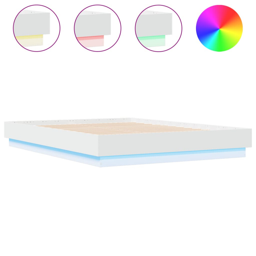 vidaXL Bed Frame with LED Lights Bed Base Bedstead White 135x190 cm Double