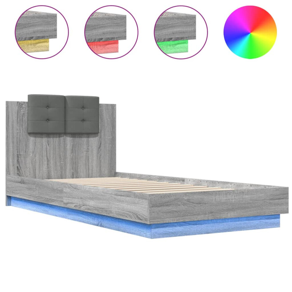 vidaXL Bed Frame with Headboard and LED Lights Bed Grey Sonoma 100x200 cm