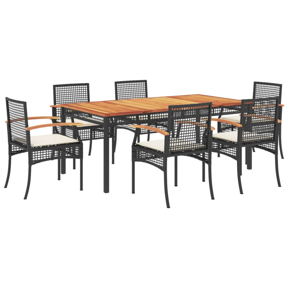 vidaXL Garden Dining Set 7 Piece with Cushions Outdoor Chair Black Poly Rattan