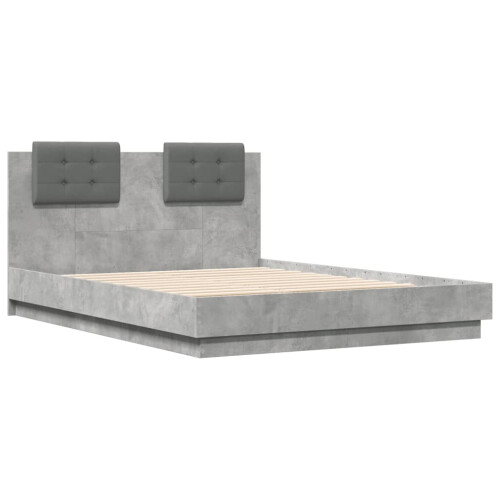 VidaXL vidaXL Bed Frame with Headboard and LED Lights Concrete Grey Small Double 2