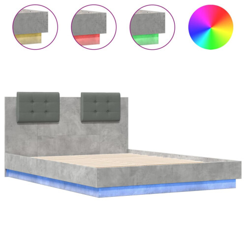 VidaXL vidaXL Bed Frame with Headboard and LED Lights Concrete Grey Small Double 1