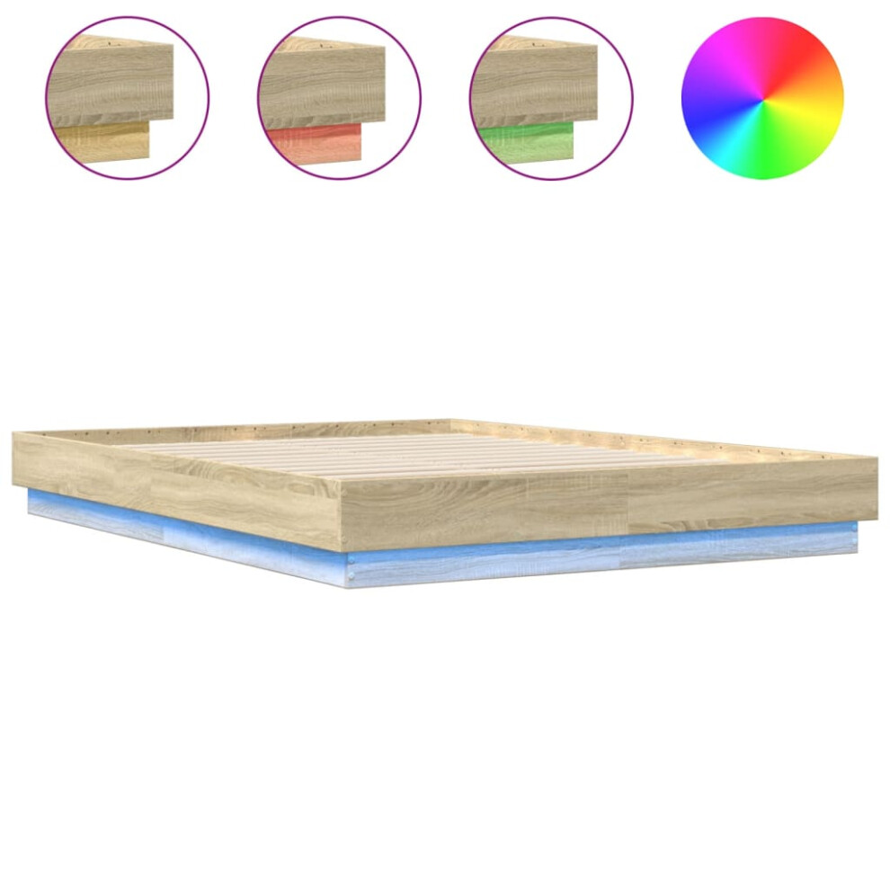 Vidaxl Bed Frame With Led Lights Home Bed Base Bedstead Sonoma Oak 120X200 Cm