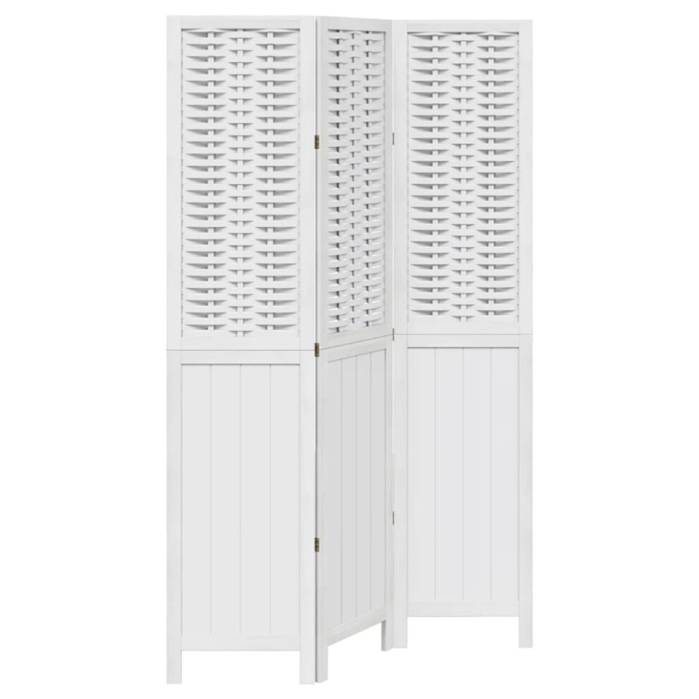 vidaXL Room Divider 3 Panels Office Privacy Screen White Solid Wood Paulownia