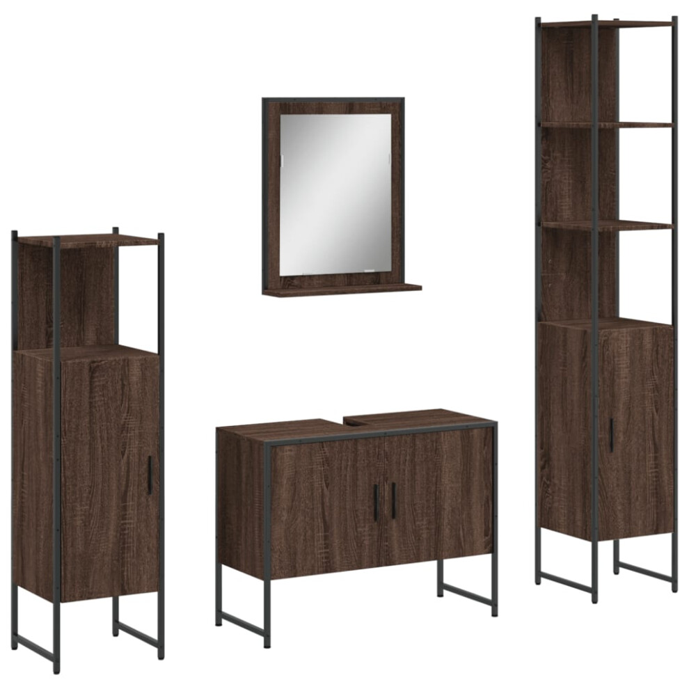 vidaXL Bathroom Cabinet Set 4 Piece Sink Cabinet Brown Oak Engineered Wood