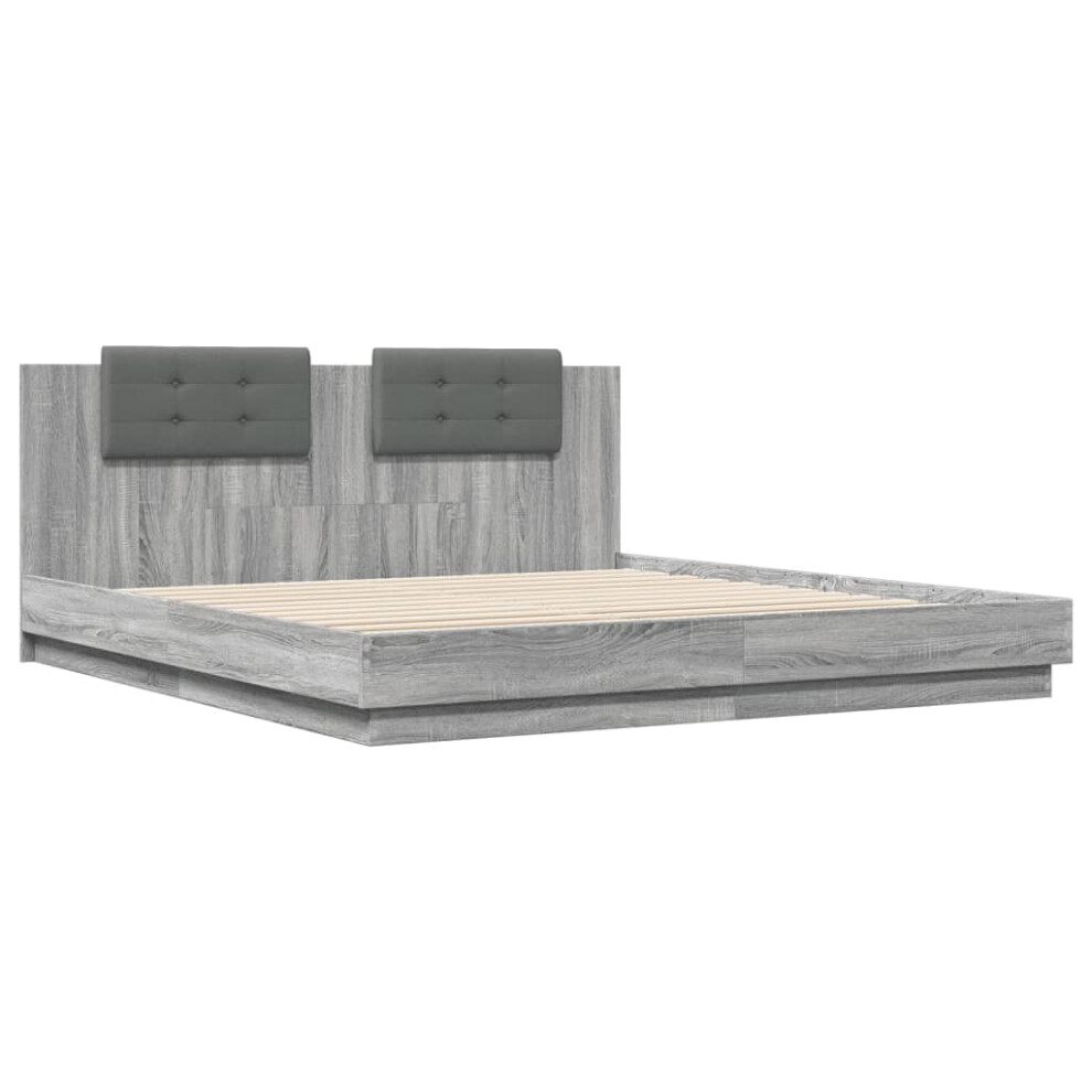 vidaXL Bed Frame with Headboard Bed Grey Sonoma 200x200cm Engineered Wood